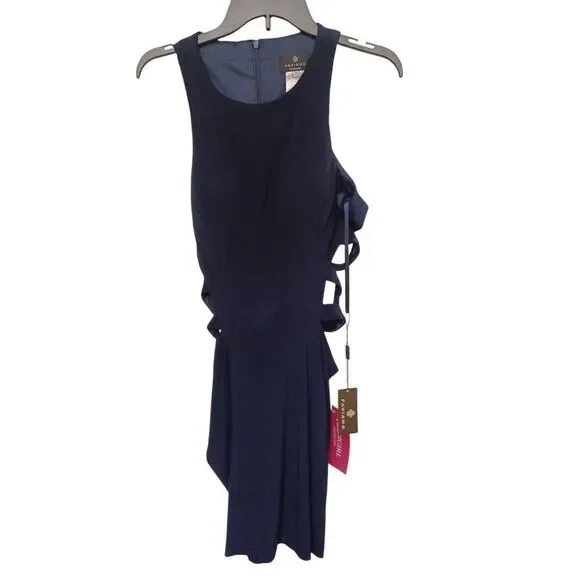 Faviana Short Sleeveless Dress with Side and Back Cut-Outs Color Navy Blue Size - Picture 2 of 5